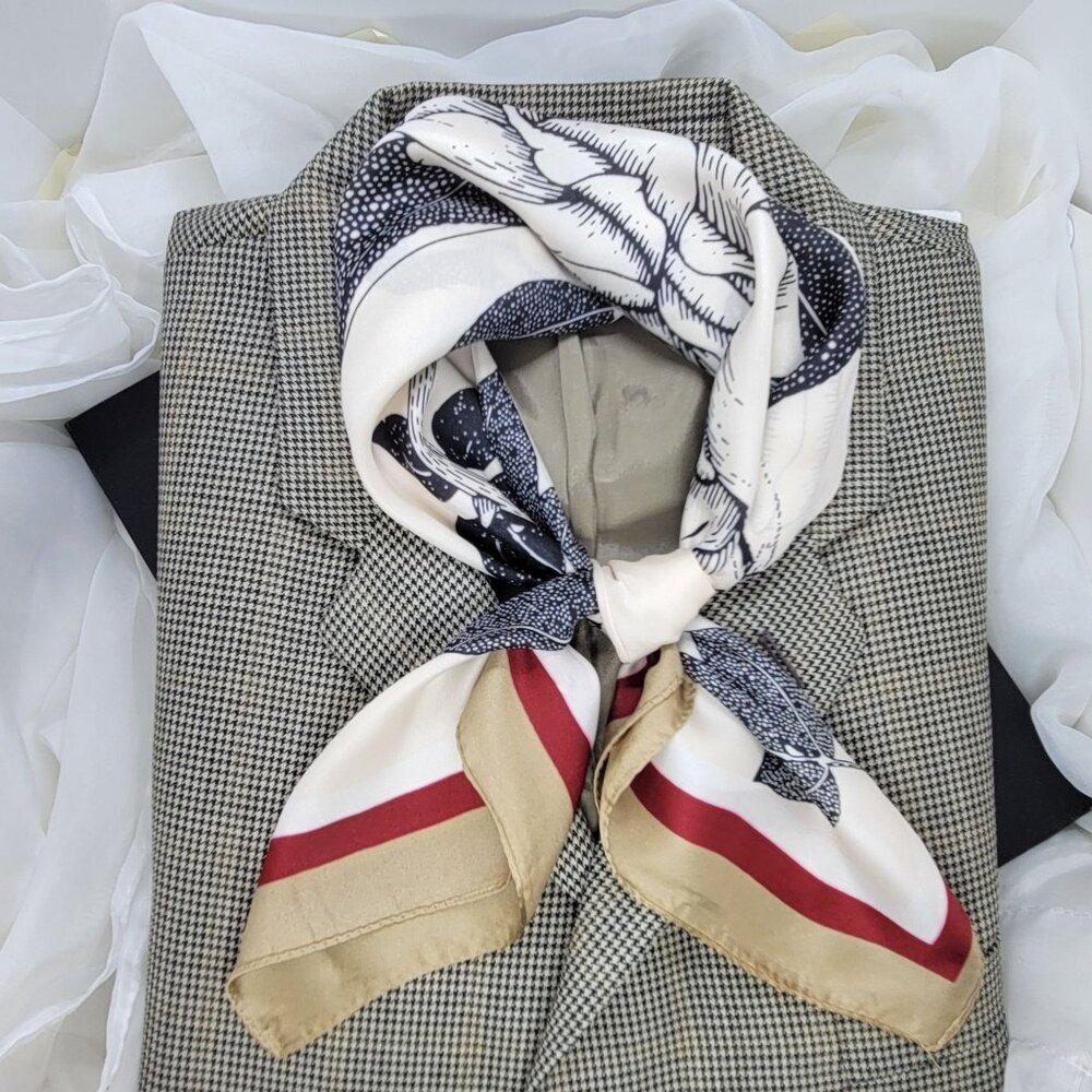 ✨Elegant Bandana Square Silky Scarf Satin Floral White Red Shawl hijab headband
